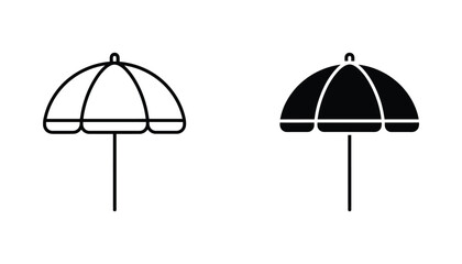 Beach umbrella icon set with detailed outline and solid black variations for summer vacation travel and holiday marketing materials © Shahriyar Rubel