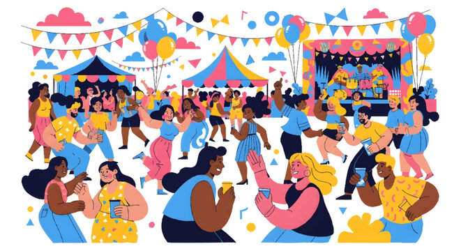 Vibrant festival crowd dancing and having fun at outdoor party