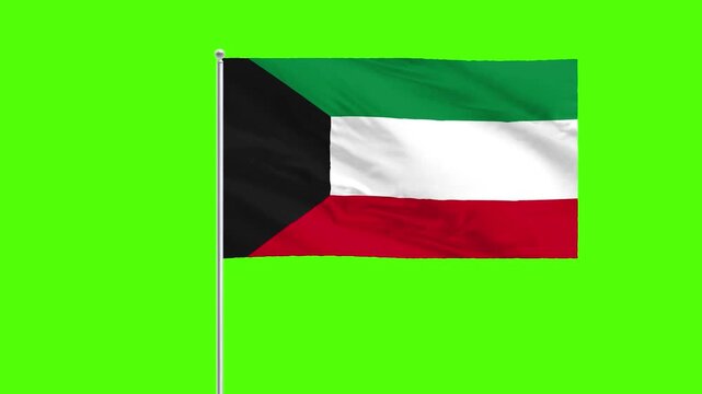 Kuwait Flag: A waving flag of Kuwait, a symbol of national pride, unfurling against a vivid green backdrop.