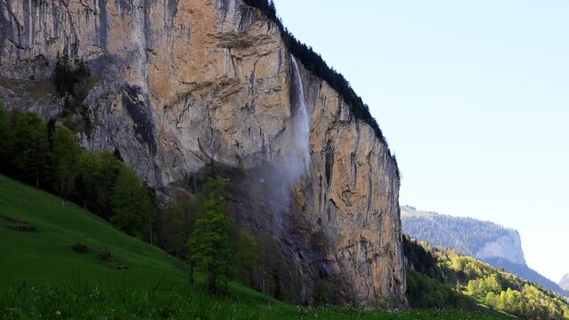 the famous swiss staubbach waterfall 4k video