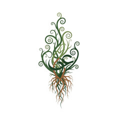 Abstract Swirling Green Plant with Roots. © mamng