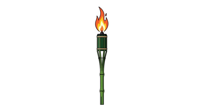 Green Bamboo Torch with Fiery Flame.