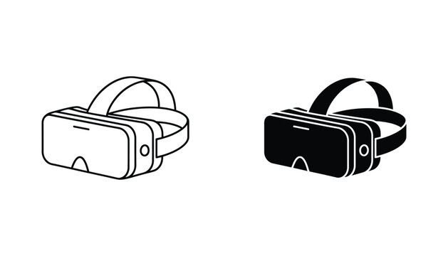 Virtual reality headset device icon set in outline and solid style for gaming and immersive technology concepts vector illustration