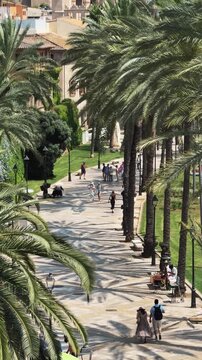People walking on Palma de Mallorca Paseo Sagrera promenade
