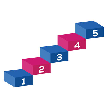 Staircase made of numbered blocks for five steps with numbered progress development sequence business achievement