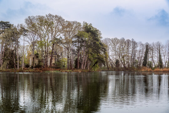 Romantic lakeside temple ruins in Laxenburg Park