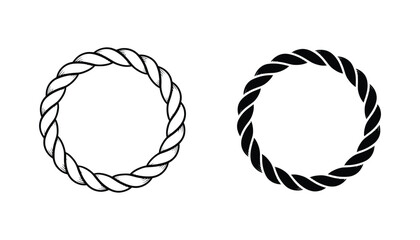 Rope circle frame icon set in thick outline and solid black styles for maritime and nautical themed graphic design projects © Tamanna