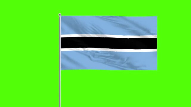 Botswana's Flag: The national flag of Botswana, featuring a light blue field with a black horizontal stripe, framed by white stripes, gracefully dances in the wind.