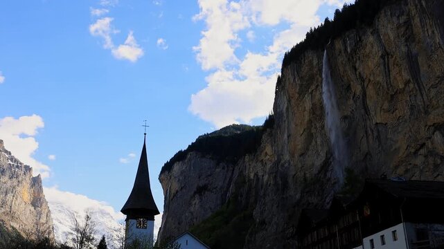 the famous swiss lauterbrunnen village 4k video