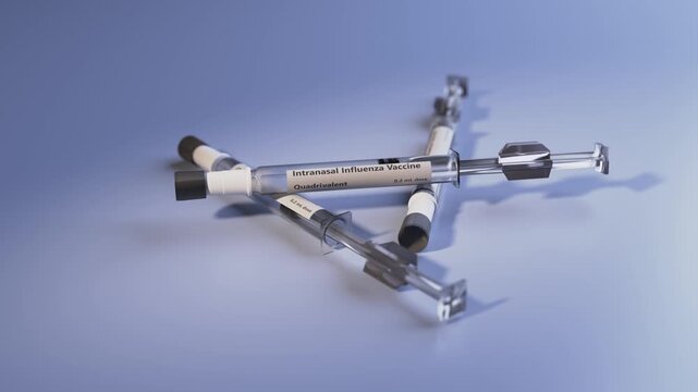 3d rendered animation of three intranasal flu vaccine spray dosages.