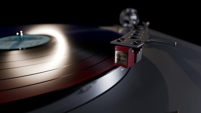 3d rendered animation of a turntable with 'Digital Detox' label.