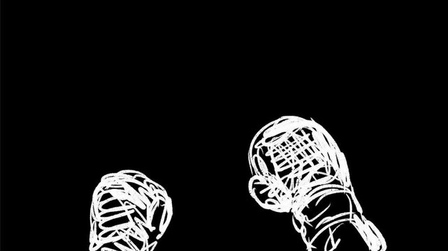 2d Animation motion graphics drawing of a POV boxer with boxing gloves punching jabbing on white, black and green screen in 4K ultra-high-definition.