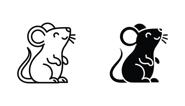 Cute mouse sitting animal icon in outline and solid styles for pet shop and children illustration