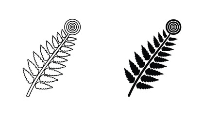 Fern leaf with spiral fiddlehead vector icon set showing line art and solid black styles for botanical design and natural eco friendly branding projects on clean white backdrop © RT Technology