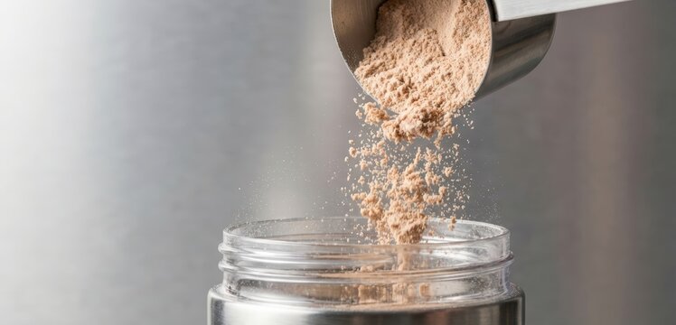 Macro Close-Up of Powder Being Poured Into a Shaker Bottle