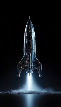Object Only Premium Rocket Hovering Just Above Stylized Palm Shaped Platform Ignition