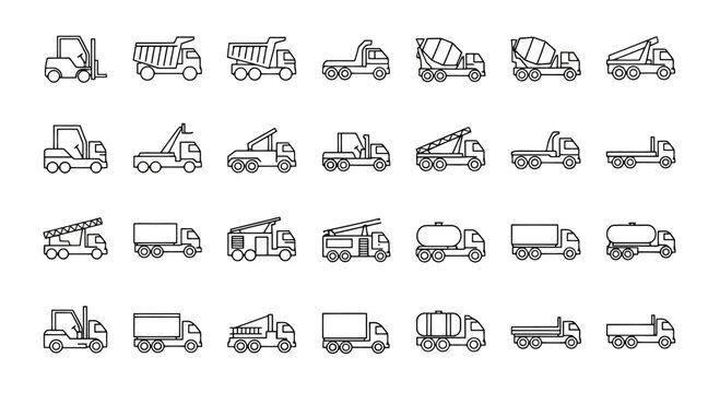 Collection of various construction vehicle icons.