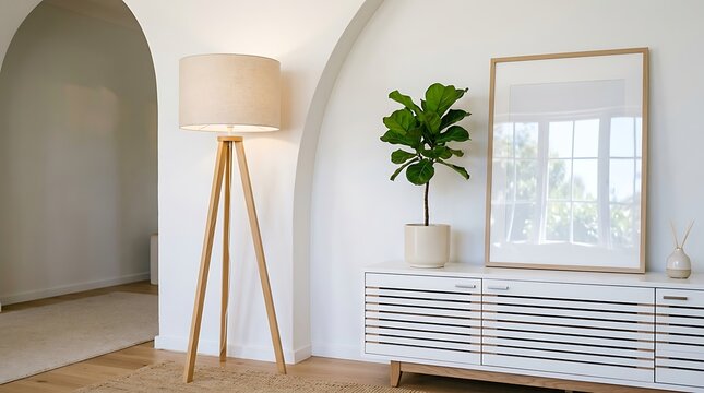 Modern Minimalist Living Room Corner With Floor Lamp And Plant