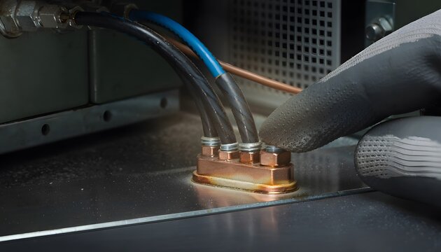 Industrial cable junction point with slight discoloration and micro deformation positioned on surface, illustrating material wear and infrastructure inspection concept