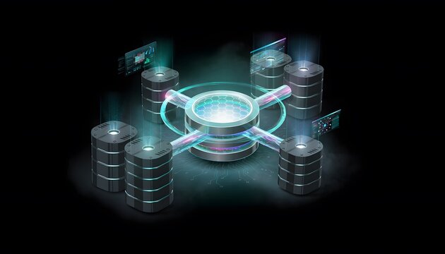 Data platform dashboard with aligned data blocks on isolated background illustrating unified enterprise data integration concept