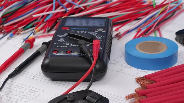 A digital multimeter for measuring the parameters of electrical circuits. Close-up. Soft focus.