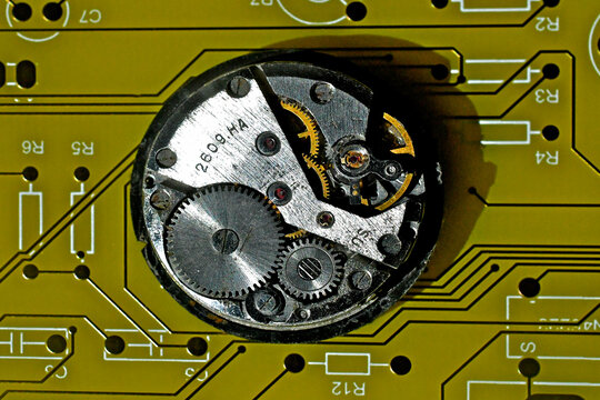 Mechanical watch movement and circuit board background 