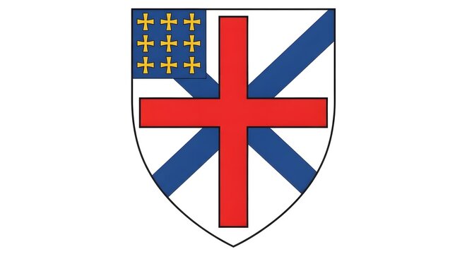 Anglican Church shield emblem with and blue diagonal stripes