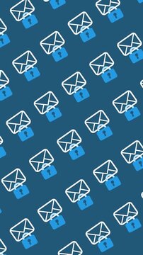 Seamless pattern of locked envelopes representing secure email and encrypted messaging wallpaper. Abstract vertical background with a security mail icon for digital privacy and data protection banner.