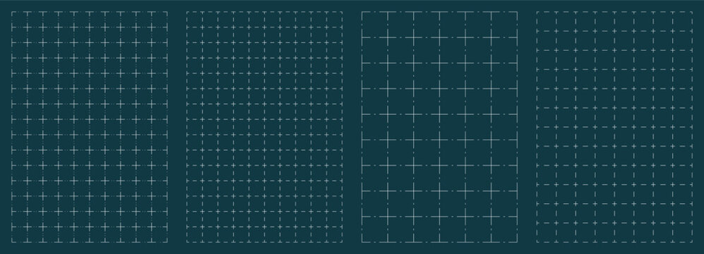 Technical grid pattern with precise lines on black paper background, perfect for blueprint designs, architectural drawings, and engineering projects with geometric structure.