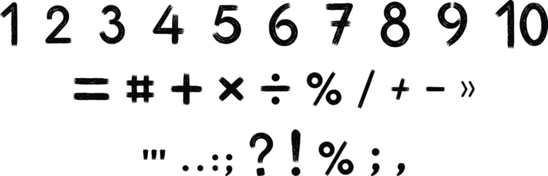 Vintage typewriter font numbers and symbols in black and white