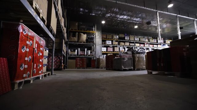 NEW YORK - 5 April 2017: Close up loaders transport container in factory machinery business equipment man installing construction logistic packaging machine stock industrial box technology job