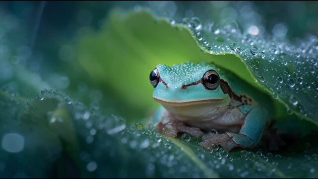 frog green tree frog close up vibrant color exotic wildlife nature. 4K Video