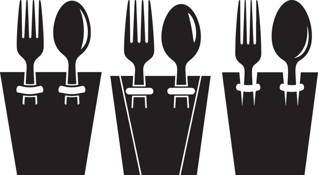 Cutlery set in holder icon symbol.