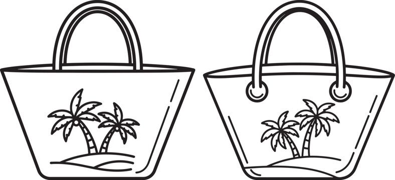 Beach bag with palm trees icon.