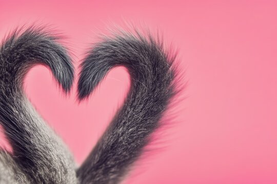 A playful cat creating a heart shape with its tail, suitable for romantic and Valentine's Day themes