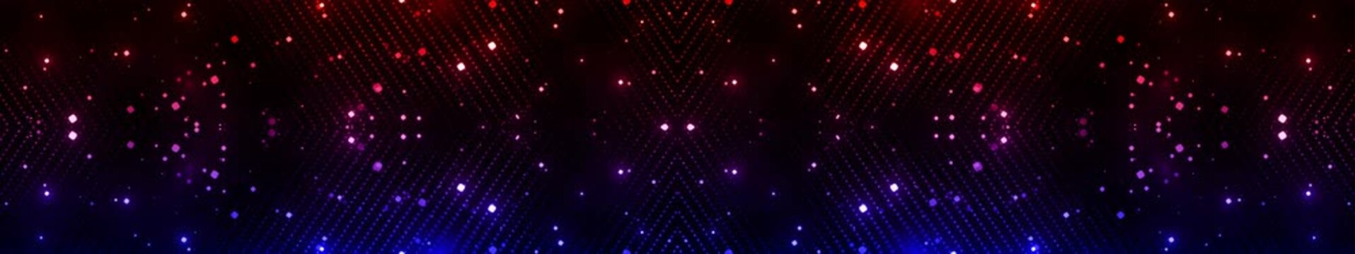 Red Blue Sparkling Particle Gradient with Glowing Digital Dot Matrix Background Seamless Widescreen Loop Panorama