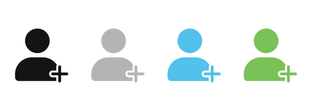 Add user icon set. Person profile avatar with plus, add account symbol. Vector illustration for customer website profile page design