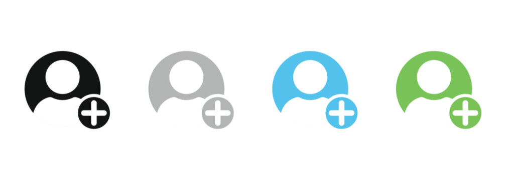Add user icon set. Person profile avatar with plus, add account symbol. Vector illustration for digital identity and register forms