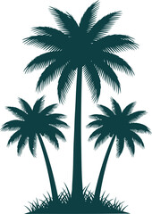 Fototapeta premium Group of three tropical palm trees with grass base vector illustration for exotic scenery.
