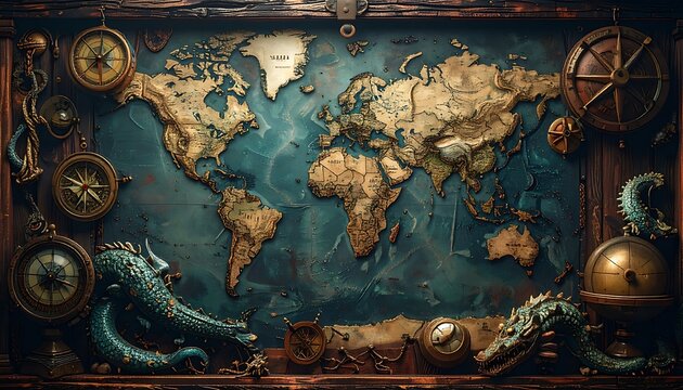 Nautical world map decor
