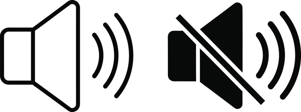 Sound volume control icons muted and unmuted states