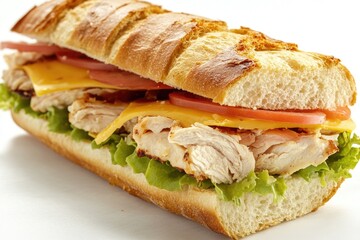 Obraz premium Freshly made sandwich with meat, cheese, and crisp lettuce