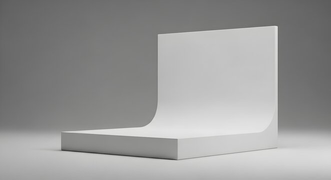 White podium display stand with curved backdrop and rectangular base ideal for product presentations and mockups on gray gradient background