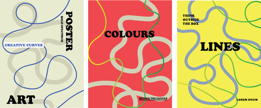 Vibrant poster art with creative curves and bold spectrum colors on colorful backgrounds