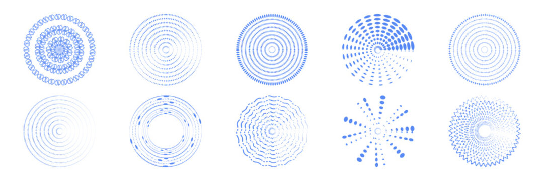 Blue circular echo pattern radiates outward with geometric concentric rings creating hypnotic soundwave effect and pulsing target design.