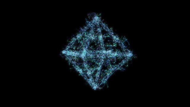 Sci Fi Abstract Particle Object Loop Animation. Glowing Particle Geometric Form Animation with Transparent Background. Abstract Sci Fi Particle Structure. Alpha Channel. Loop Animation 