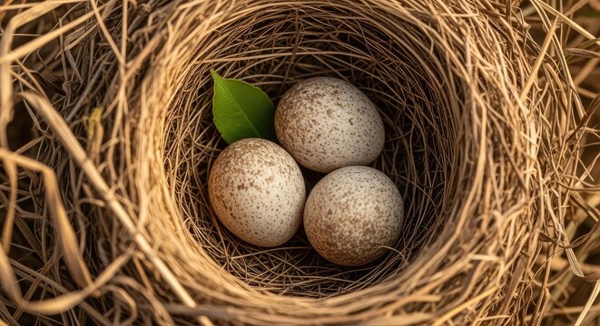 Bird's nest with speckled eggs a natural springtime scene