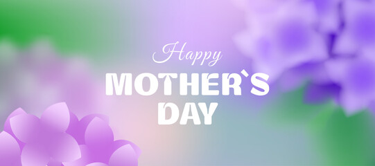Blurred hydrangea flowers, floral greeting for Mother's Day: pink and purple petals, delicate floral background, elegant feminine spring flower illustration, vector image, colorful gradient design © Hanna