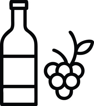 Wine bottle paired with a bunch of grapes illustration Vector