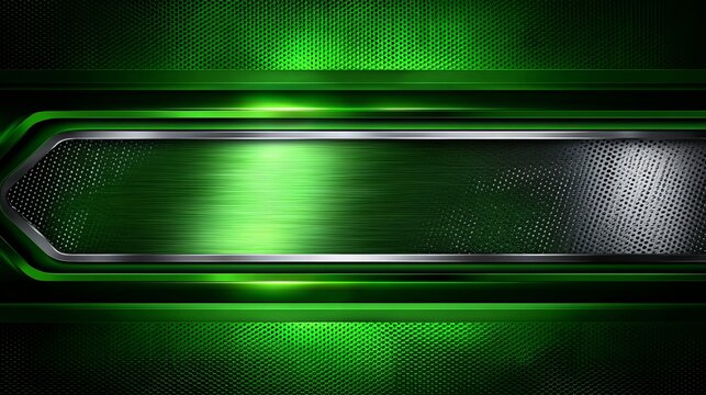 Metallic green tech background with brushed chrome texture vector. 
